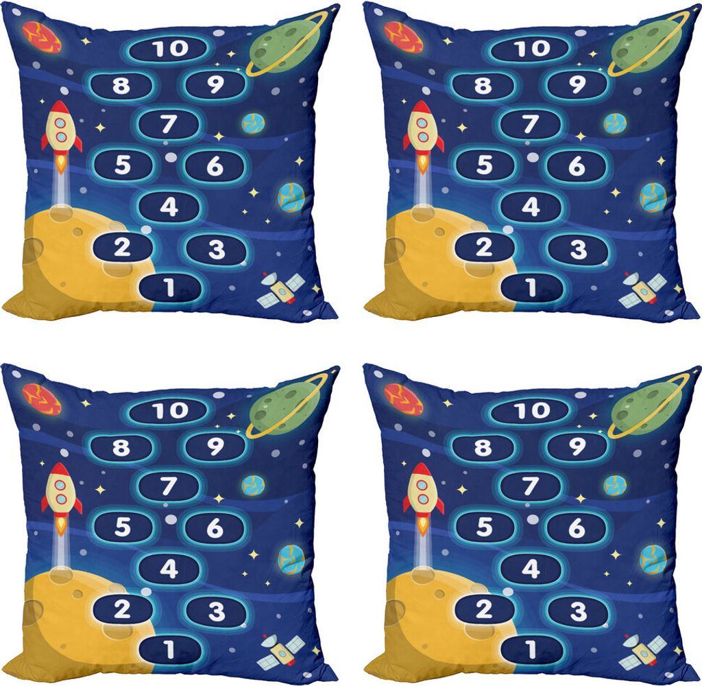 ABAKUHAUS Nursery Aktivität Kissenbezug Set (4 Stück), Hopscotch Spiel, Moderner Doppelseitiger Digitaldruck, 60 cm x 60 cm, Mehrfarbig