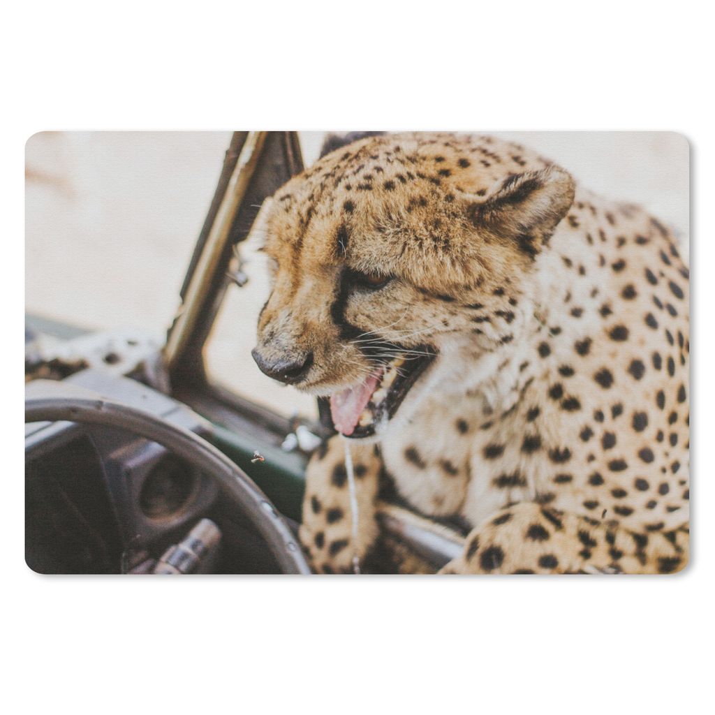 MuchoWow Schreibtischunterlage Auto - Lenkrad - Gepard 60x40 cm - XXL Mauspad - Großes Mauspad