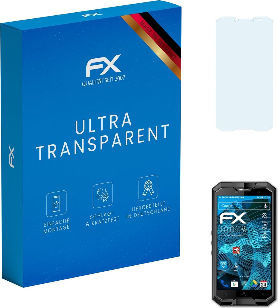 atFoliX FX-Clear 3x Schutzfolie kompatibel mit Zoji Z8 Displayschutzfolie