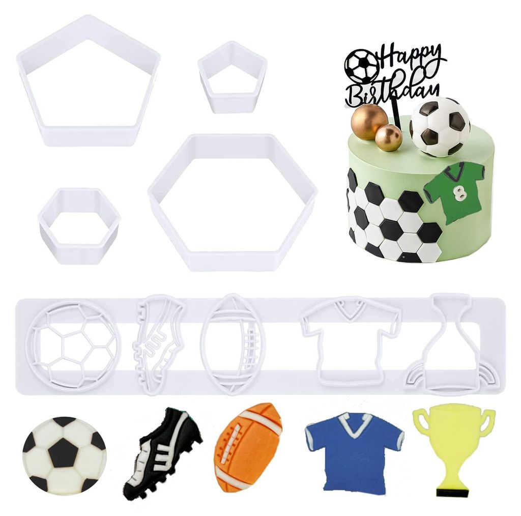 Ausstechformen in Fußballform, 5 Stück, Ausstechformen aus Fondant, fußballförmige Tortendekorationen aus Kunststoff für Partys, selbstgemacht...