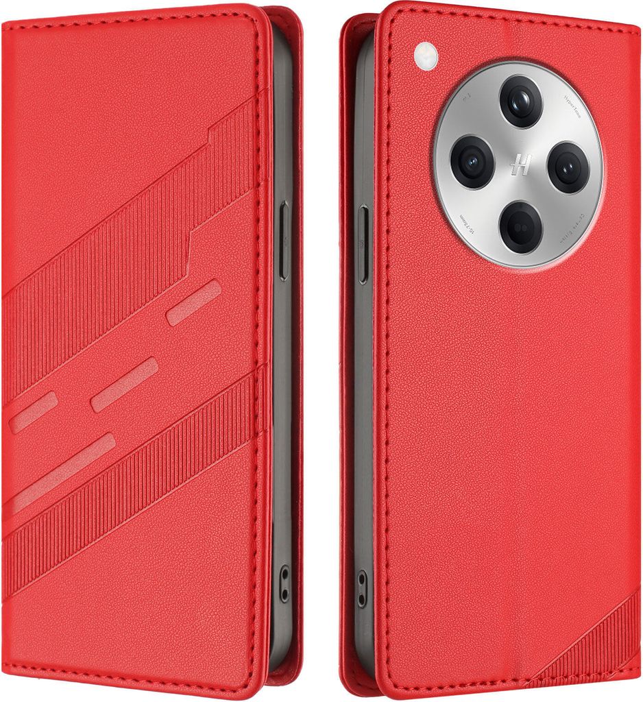 Hülle für Oppo Find X8, Kunstleder Brieftaschen Handyhülle mit Kartenfach und Standfunktion Rot