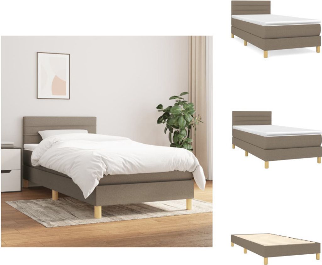 vidaXL Boxspringbett mit Matratze Taupe 90x200 cm Stoff - Betten & Bettgestelle
