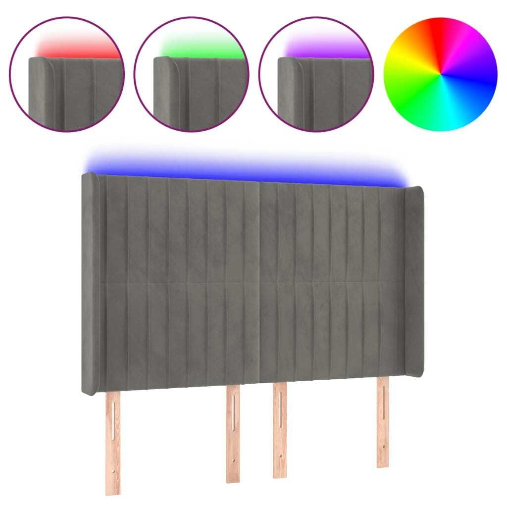 LED Kopfteil Hellgrau 147x16x118/128 cm Samt Produktbild 