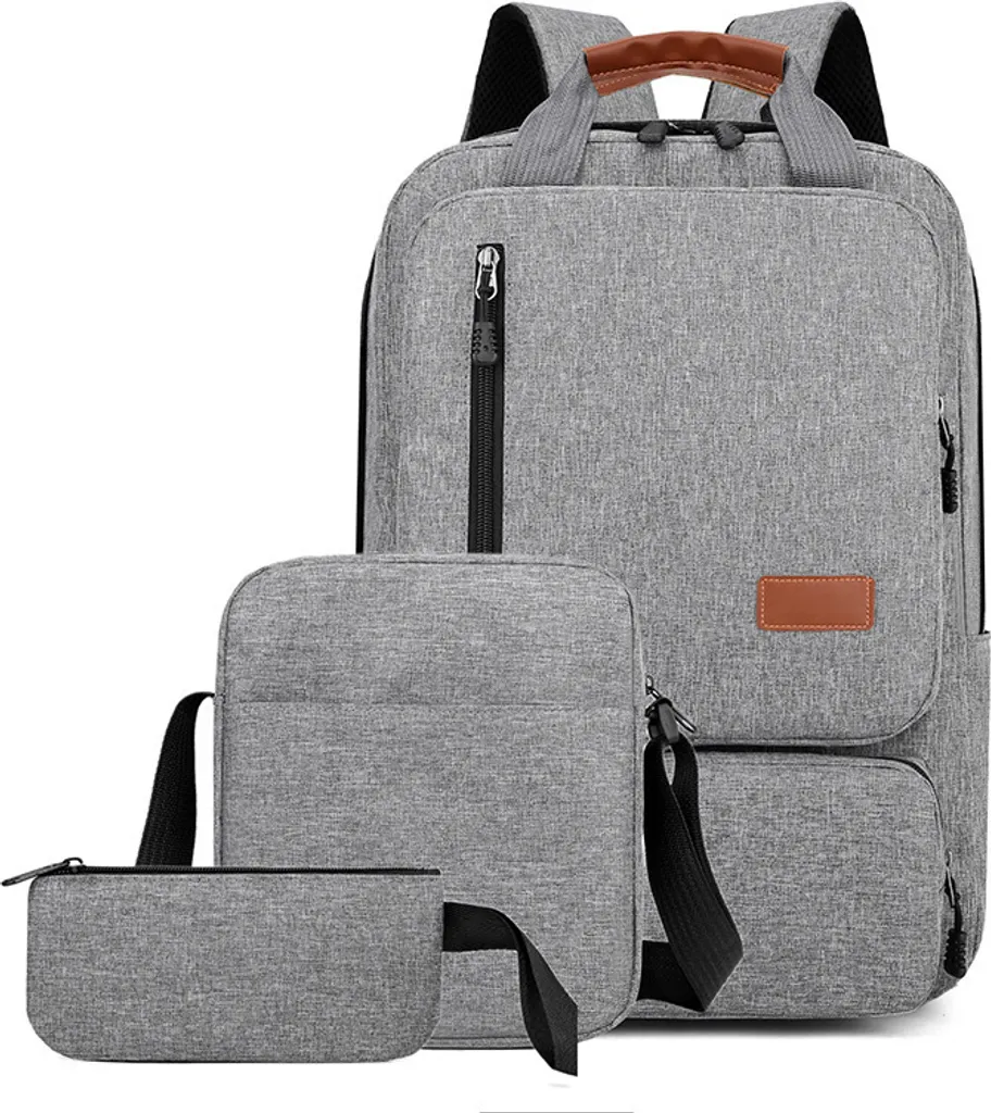 Sac à dos ordinateur portable gris en nylon résistant et multi-poches