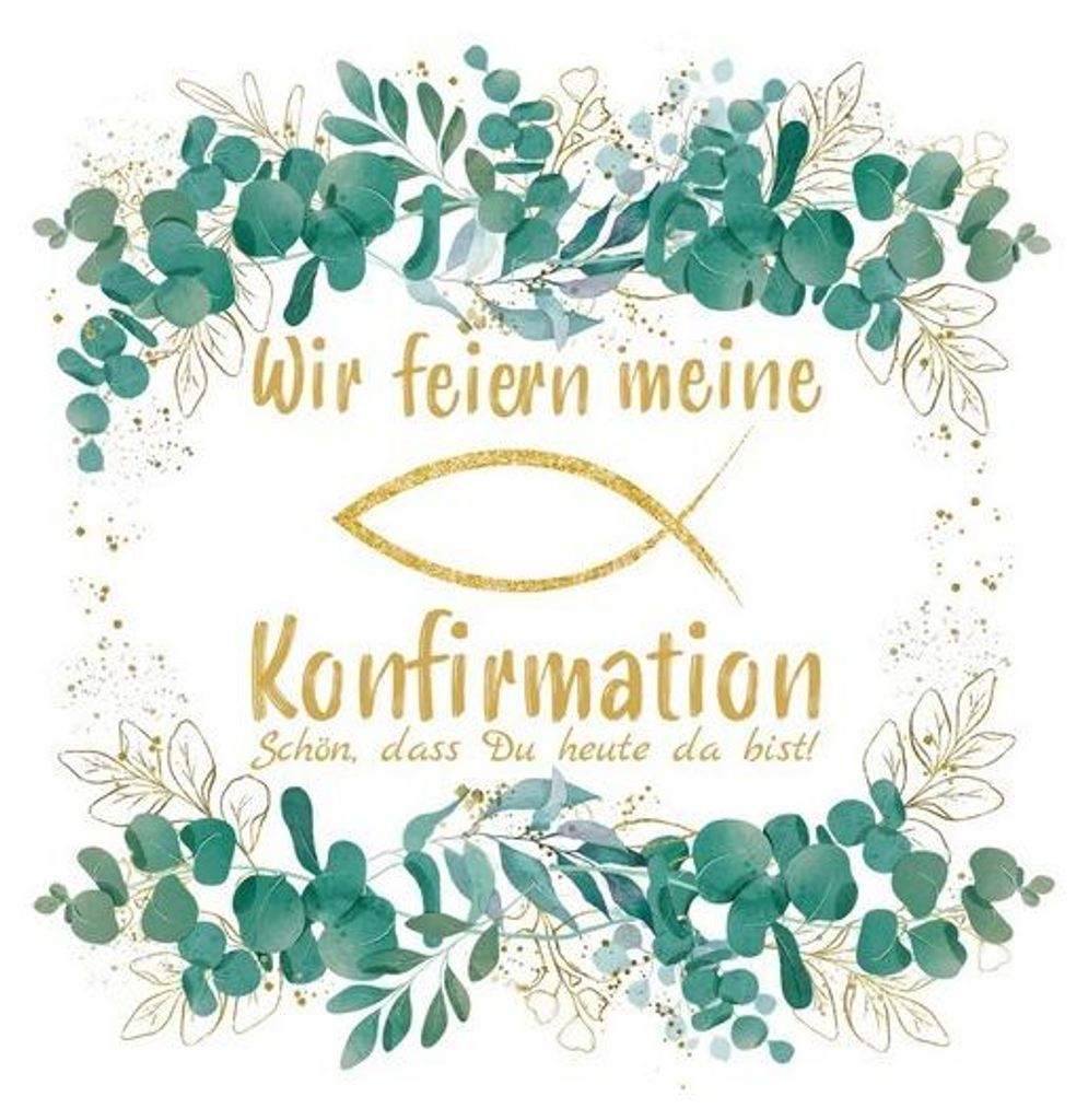 20 Servietten Eucalyptus Leaves gold Konfirmation - mit Produktbild 
