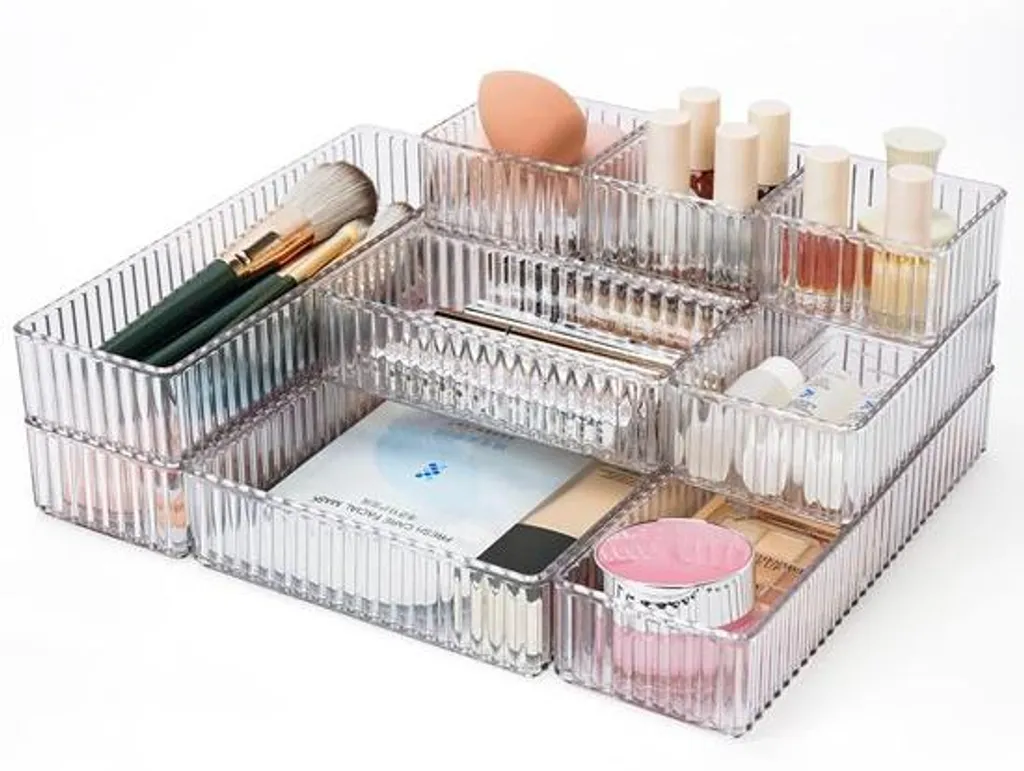 Organiseur maquillage en PET robuste, 4 compartiments de tri, 10 unités
