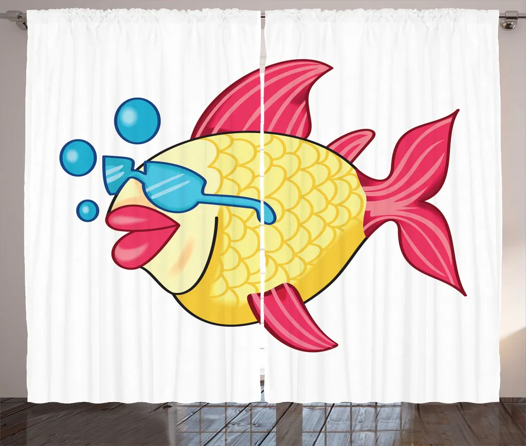 Rideaux de Salon Poissons en Vacances 280x225 cm avec Crochets Inclus