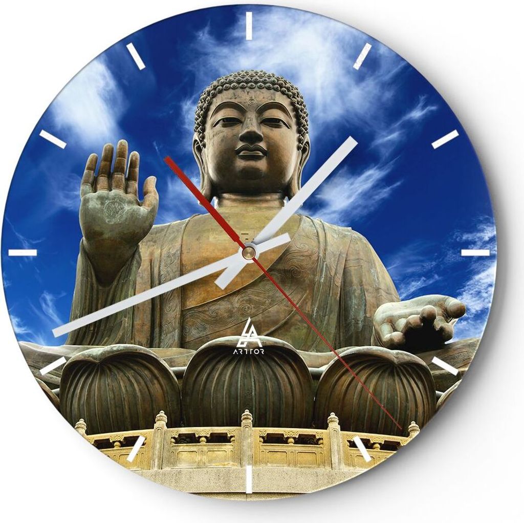 Wanduhr - Rund - Glasuhr - Asien buddha kultur - 30x30cm - Schleichendes Uhrwerk - Lautlos - zum Aufhängen bereit - Dekoration Modern - Wanddekora...
