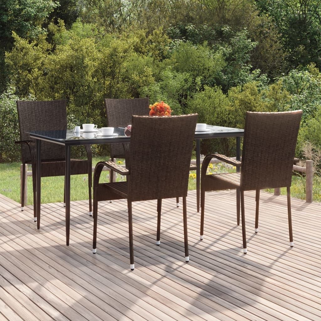 The Living Store 5-tlg. Garten-Essgruppe Braun Poly Rattan