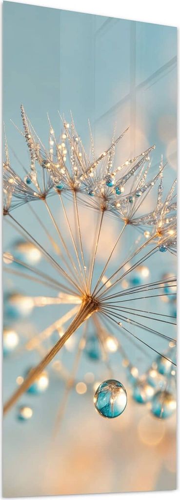 Glasbild 50x125cm in XXL für Wohnzimmer, Schlafzimmer Motiv Pusteblume Wassertropfen