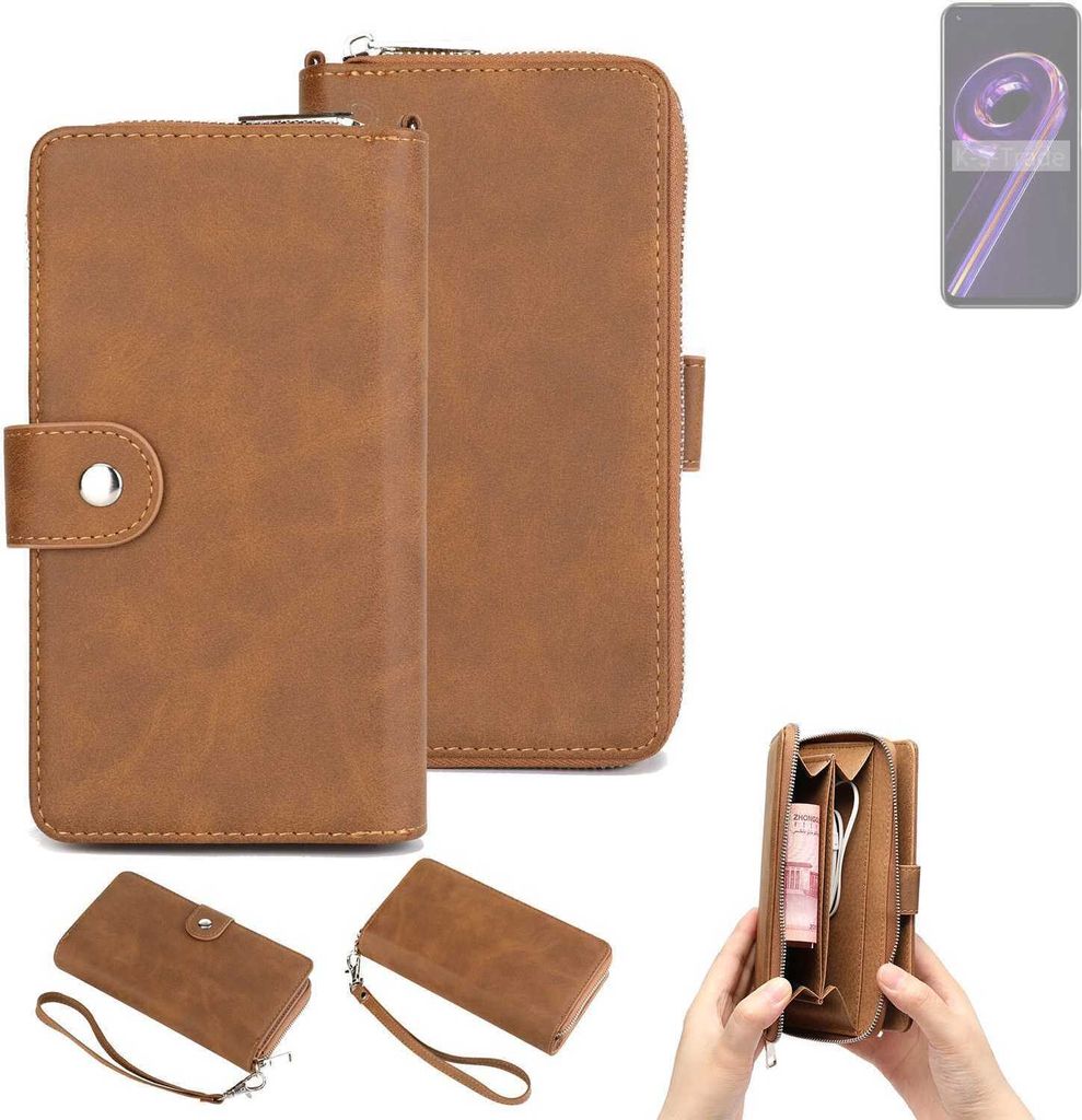K-S-Trade Handyhülle Schutzhülle kompatibel mit Realme 9 Pro & Portemonnee Tasche Handytasche Case Etui Geldbörse Wallet braun (1x)