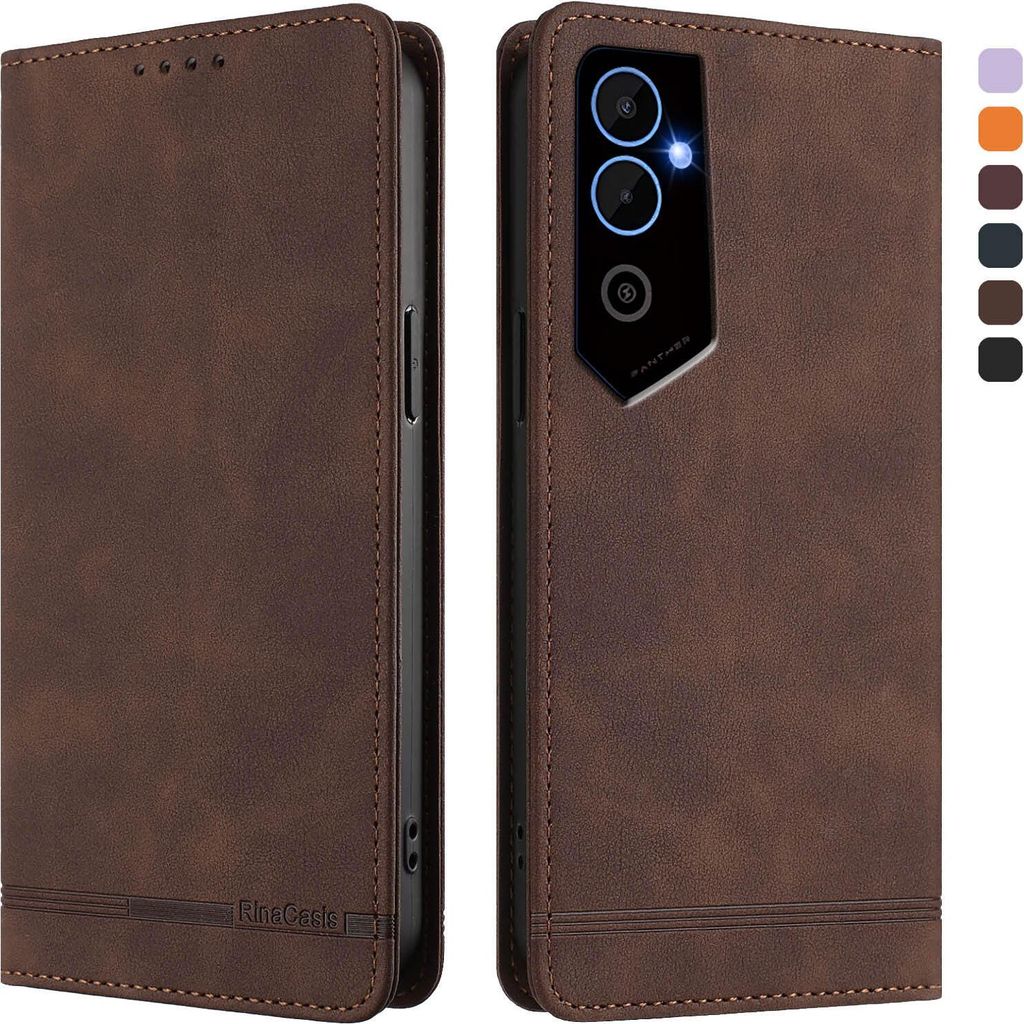 Hülle für Tecno Pova Neo 2, Retro Kunstleder Ständer Klapphülle mit Kartenfächer und Magnetische Braun