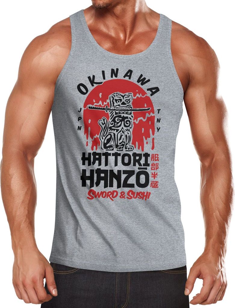 Herren Tank-Top Hattori Hanzo Sword and Sushi Okinawa Japan Schriftzeichen Superior Design Muskelshirt Neverless grau M