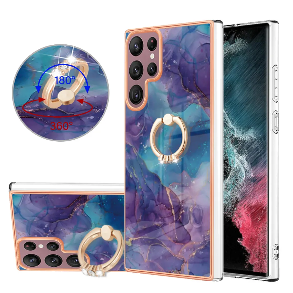 Custodia per Samsung Galaxy S22 Ultra 5G, custodia protettiva in silicone TPU a fantasia con supporto ad anello Viola