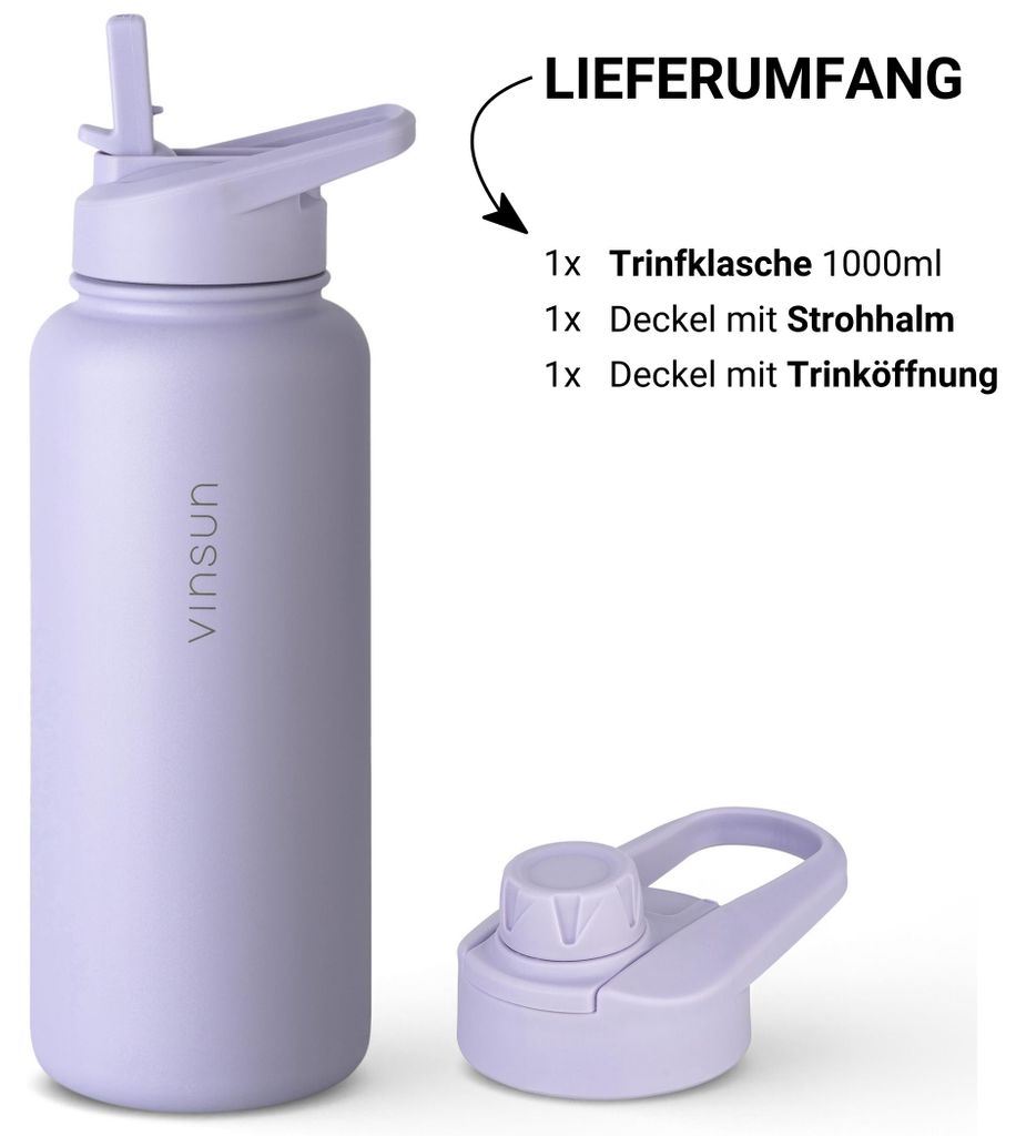 Trinkflasche Edelstahl 1L Thermoflasche lila Vinsun