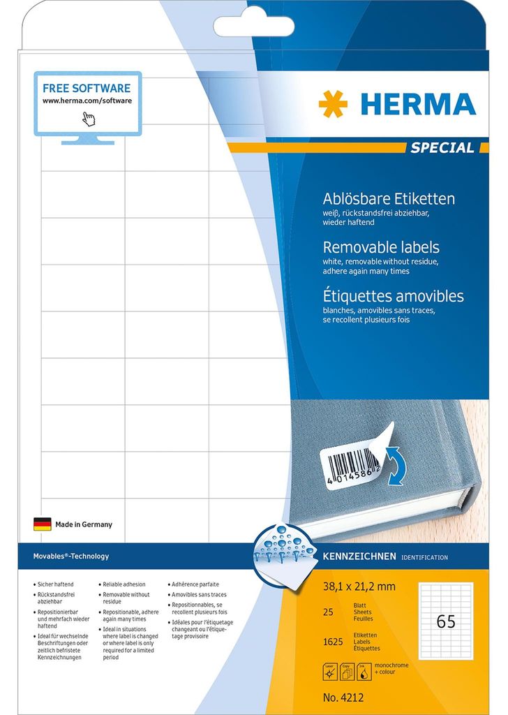 HERMA 4212, Bílá, Samolepicí štítek, A4, Papír, Obrázek produktu 