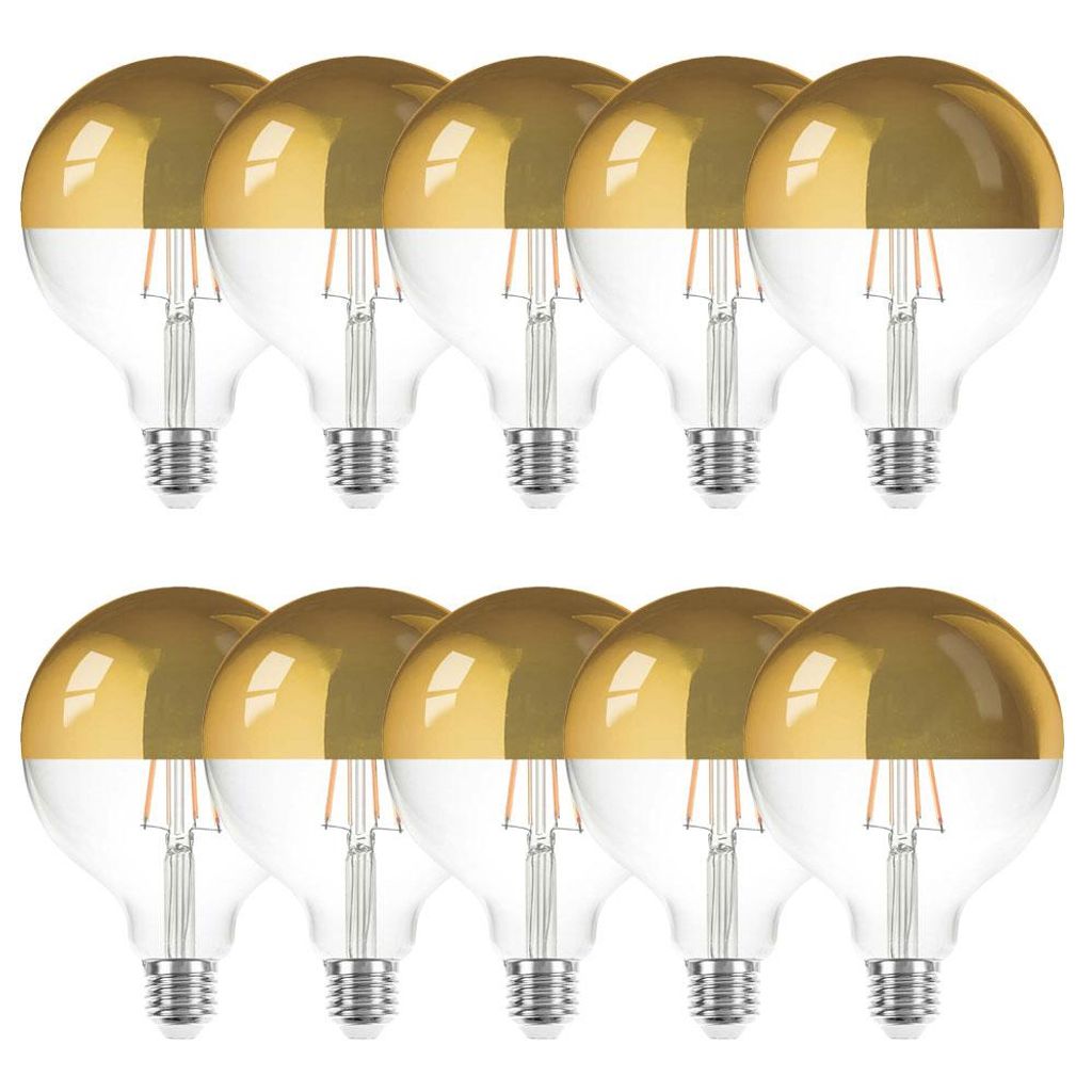 10 x LED Filament Globe G125 8W = 60W E27 Kopfspiegel Gold 840lm extra warmweiß 2200K Retro
