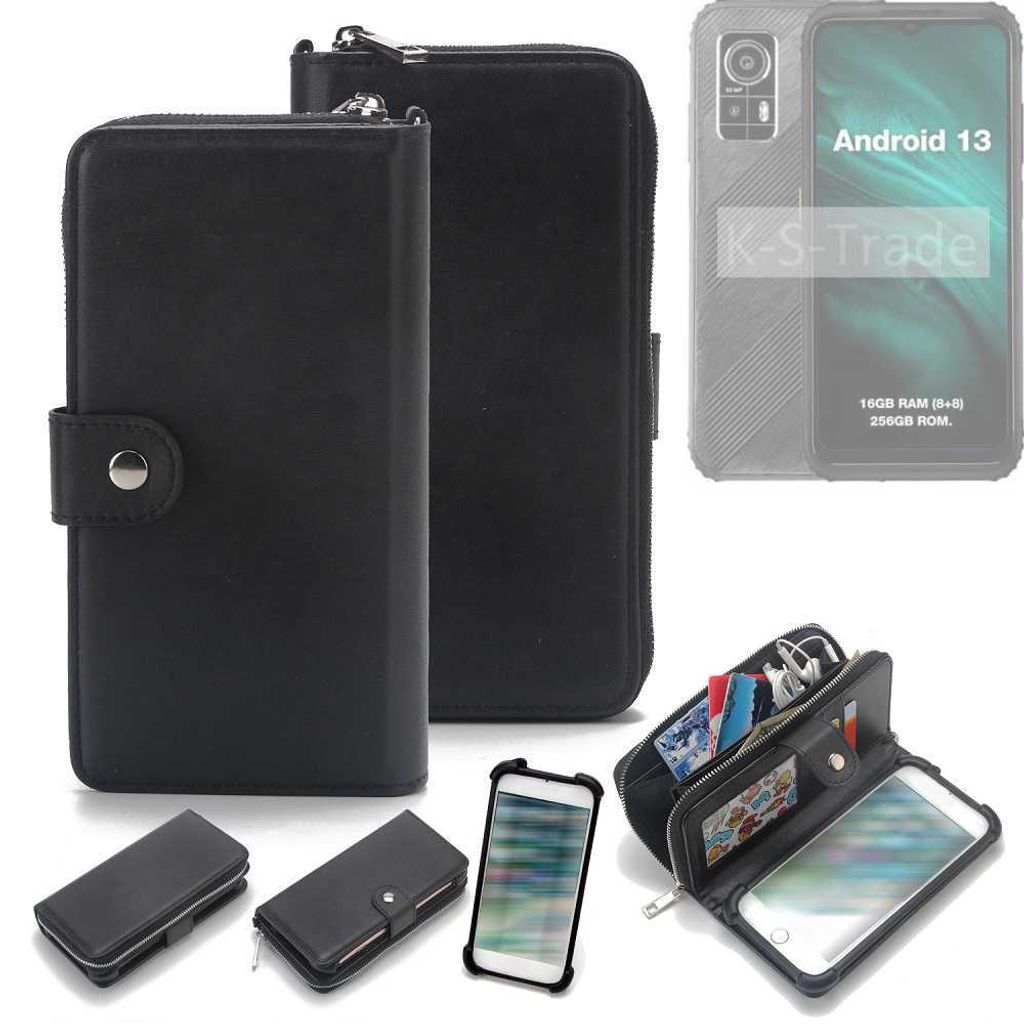 K-S-Trade 2in1 Handyhülle Schutzhülle kompatibel mit AGM H6 & Portemonnee Cover Handy Hülle Case Etui Geldbörse Wallet Bookstyle Hülle schwarz