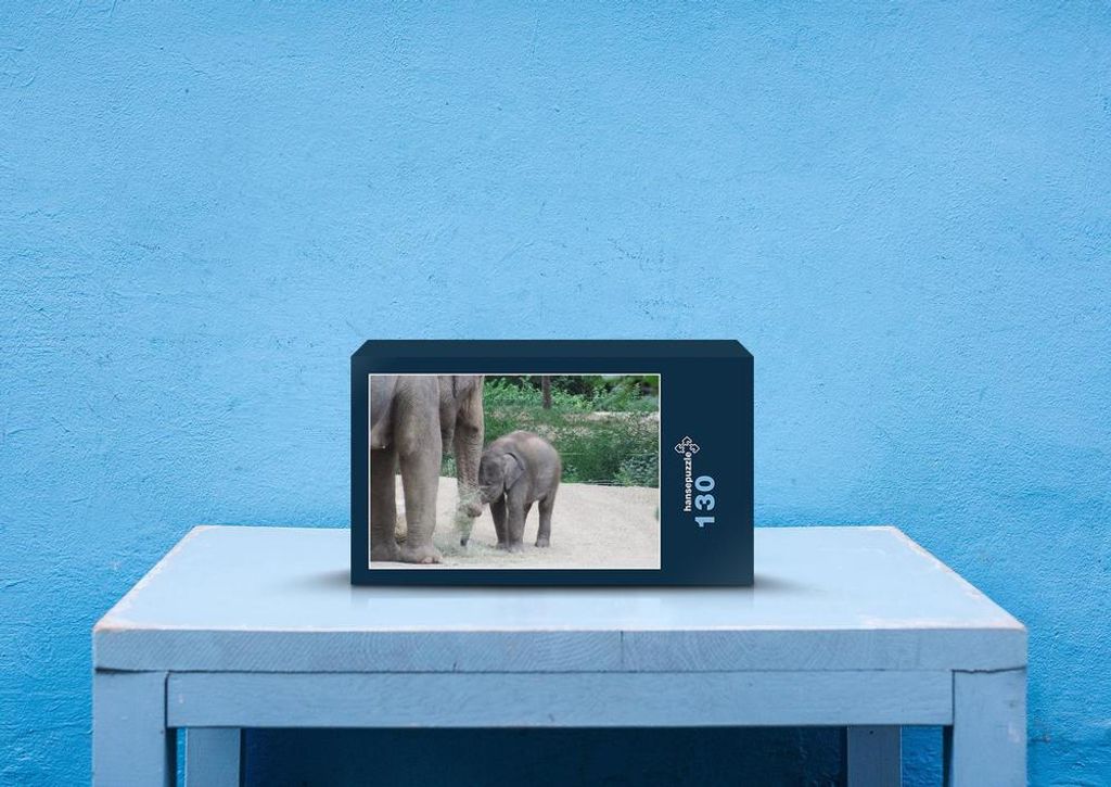 hansepuzzle 87268 - Elefantenfamilie Puzzle, 130 Teile, Tierwelt, 28,7 x 20,0cm mit hochwertiger Aufbewahrung, Kartonbox & Beutel