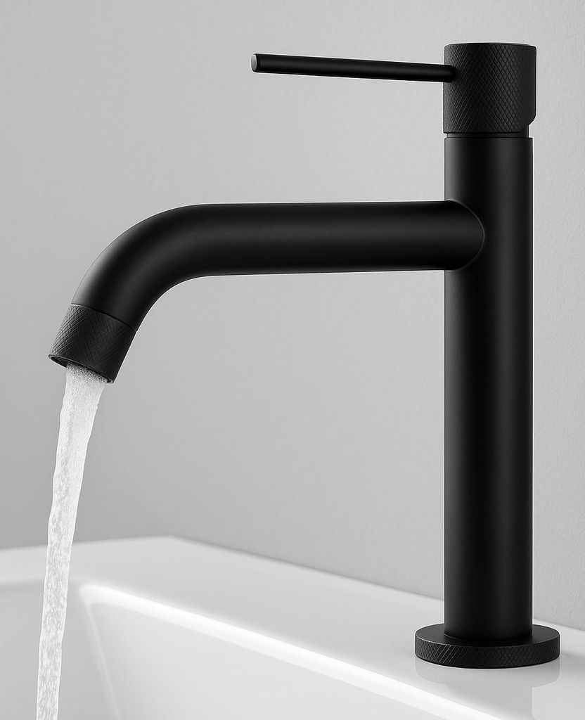 Waschtischarmatur Ames – Schwarz – Mischbatterie mit Montageset und Schläuchen