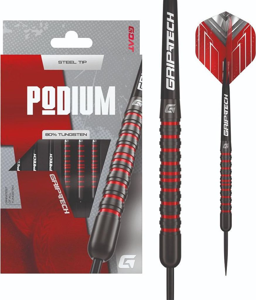 GOAT – Podium Black Red 80% Tungsten Dartpfeile, 20 Gramm, Schwarz & Rot, Mit Extra Flights und Shafts, Steeldarts, Profi Dartpfeile Set, 3 Steel...
