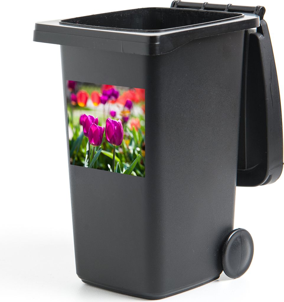MuchoWow Mülltonnenaufkleber Frühling - Tulpen - Lila 40x40 cm - Abfall-Aufkleber - Container - für Abfallcontainer