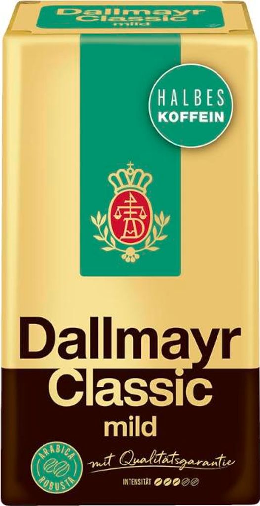 A product shot of Dallmayr Classic mild coffee packaging.