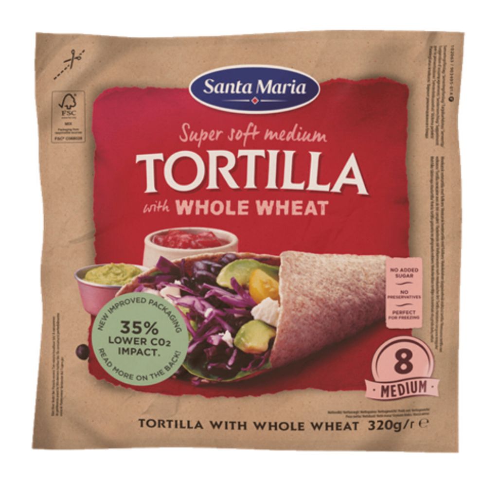 A package of Santa Maria whole wheat tortillas.