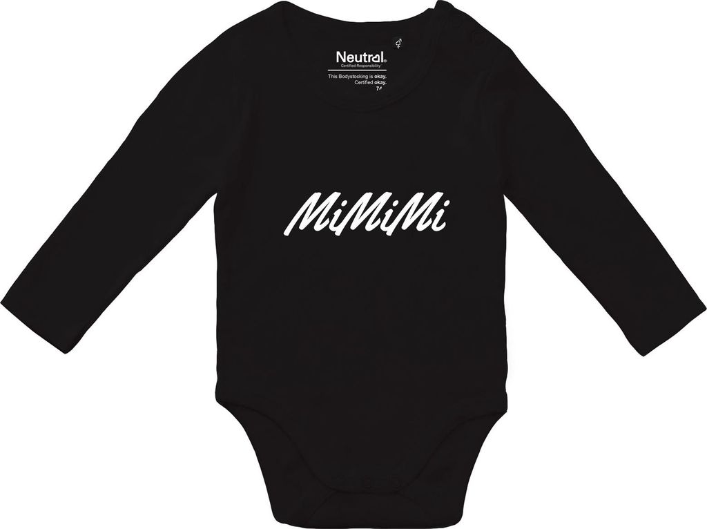 Huuraa Baby Body Mimimi Schriftzug 68 Black Baumwolle Fairtrade Langarmbody Geschenkidee