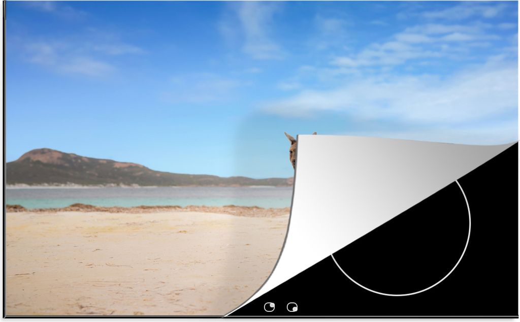 KitchenYeah Herdabdeckplatte Strand - Känguru - Australien , 89x51cm, Küche Deko, Glaskeramikfeld Herdabdeckung, Abdeckplatte fùr Kochfeld