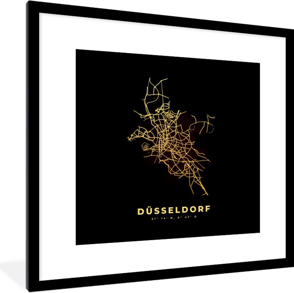 MuchoWow® Gerahmtes Poster Stadtplan - Gold - Düsseldorf - Produktbild 
