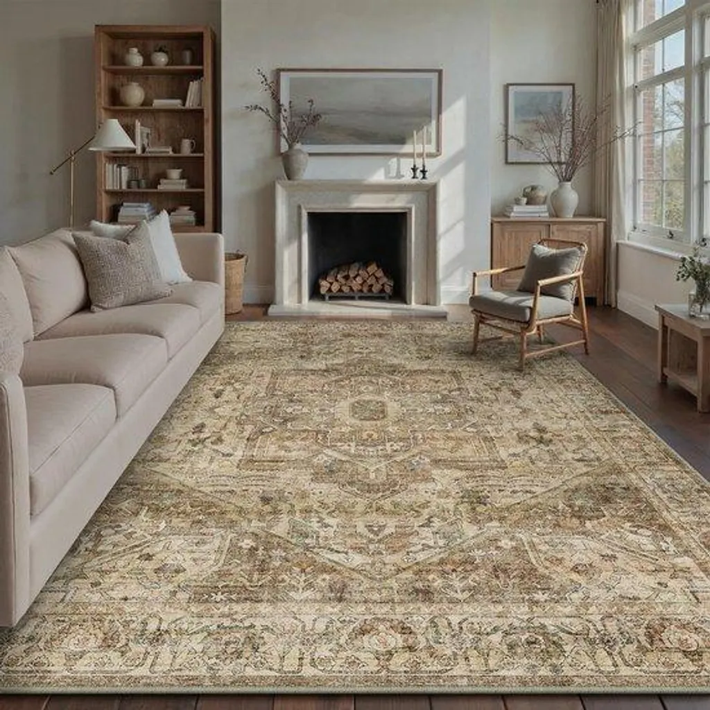 Grand tapis de chambre vintage 240x300 cm antidérapant et lavable