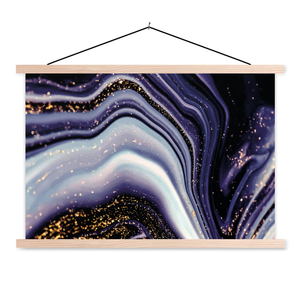 MuchoWow Textilposter Marmor - Lila - Luxus - Marmoroptik - Glitzer 60x40 cm mit holzfarbenen Rahmen - Bilder