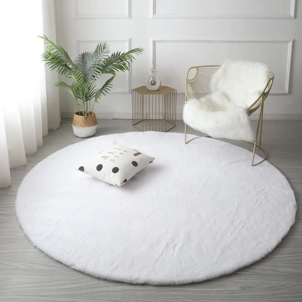 Tapis de chambre rond 80x80 cm Blanc Strado au toucher soyeux luxe