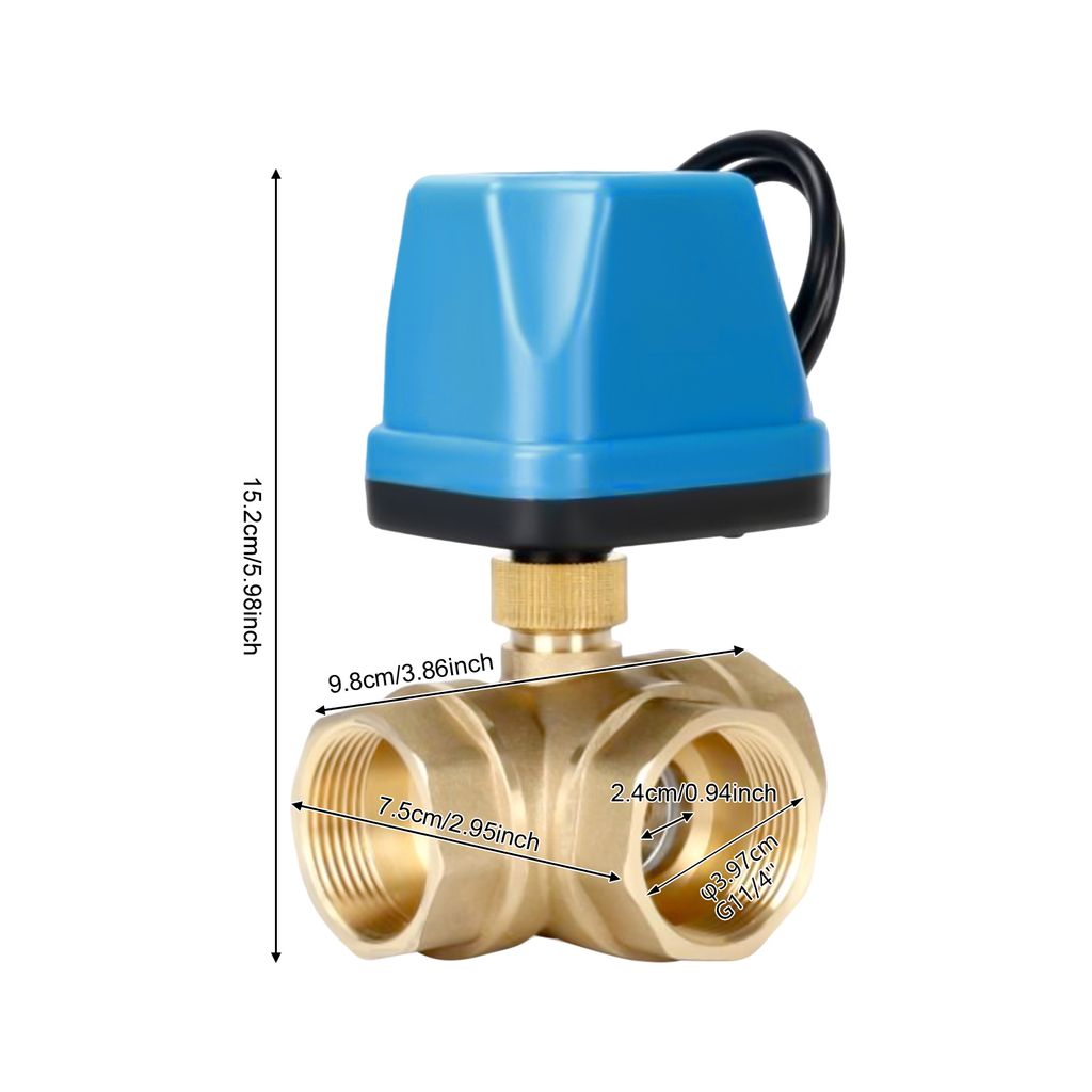 Motorisiertes Kugelventil 3 Wege Zonenventil Elektrische Umschaltventil Messing Kugelhahn Dreiwegeventil Messingventil DN32 Anschlussmodus: G1-1/4