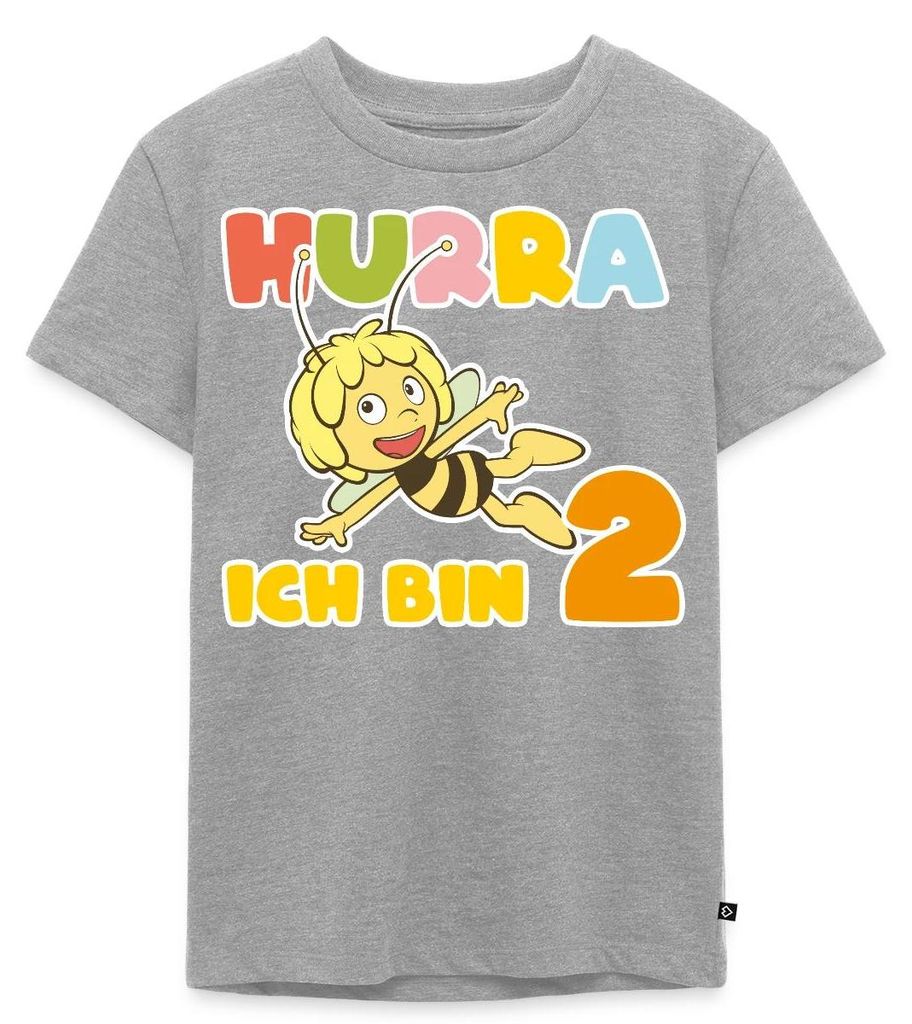 Spreadshirt Biene Maja Hurra Ich Bin 2 Zweiter Geburtstag Kinder Premium T-Shirt, 134/140 (8 Jahre), Grau meliert