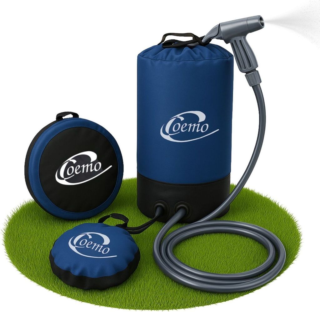 Coemo Campingdusche mit Fußpumpe, Gartendusche, Solardusche Blau