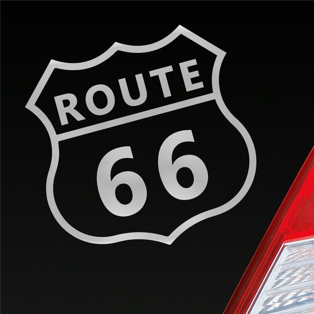 Auto Aufkleber Route 66 USA Bike Harley Motorrad 10x10 cm Silber Sticker Heckscheibenaufkleber