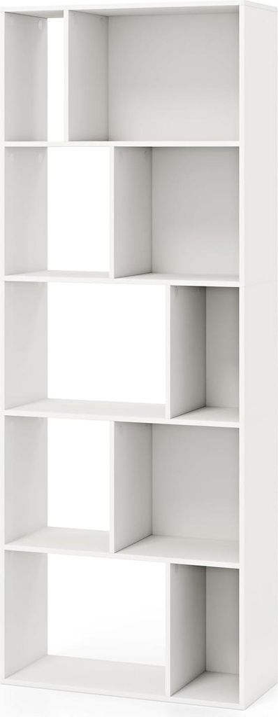 5-stöckiges Bücherregal, Aufbewahrungsschrank mit 10 offenen Fächern, 2 Kippschutzvorrichtungen, freistehendes Regal, 60 x 25 x 159,5 cm, Weiß