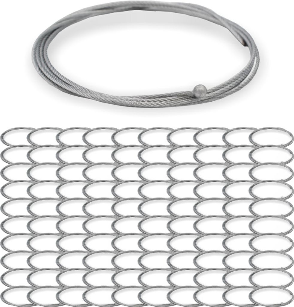 100x Drahtseil Ø 1,5 mm, 7x7 mit Kugelnippel Ø 4,5 / 5,0 mm, Stahl verzinkt | Länge 1000 mm