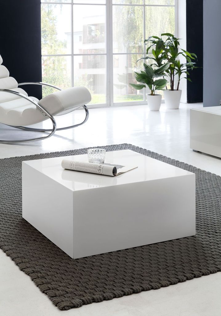 FineBuy Couchtisch MONOBLOC Holztisch Weiß 60 cm Produktbild 2