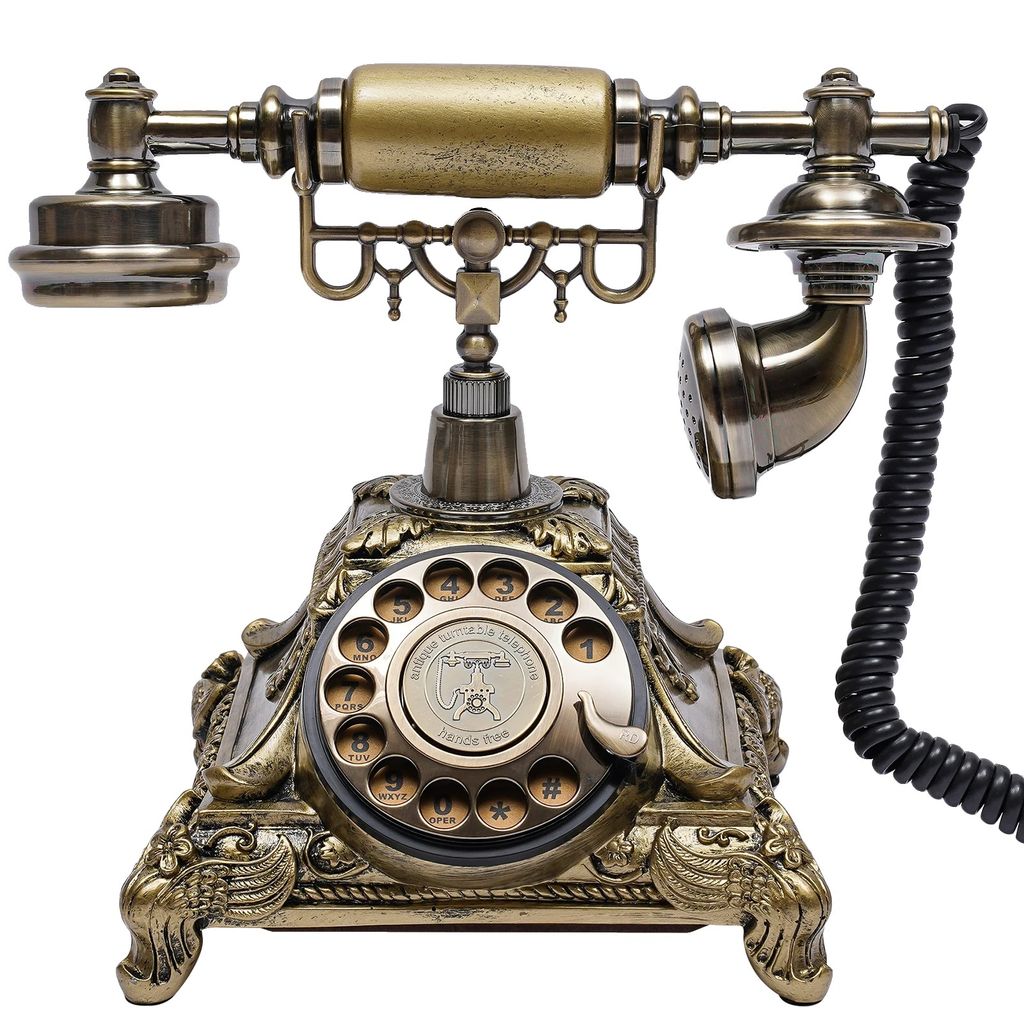 A vintage rotary dial telephone on a white background.