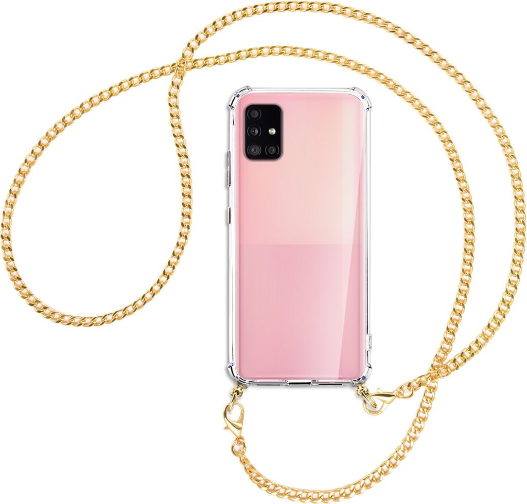 Handykette Backcover-Schutzhülle mit Band (Metall goldfarben) für Samsung Galaxy A51 5G (A516) - goldfarbene Kette