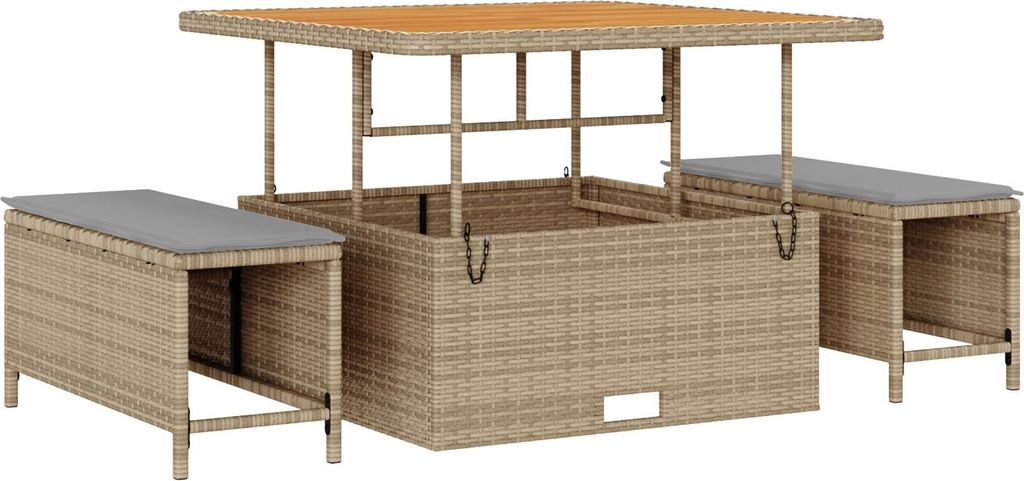 Möbel 3-teiliges Garten-Esszimmer-Set mit Kissen Beige Poly Rattan Akazie - Gartenmöbelgarnituren 42007909