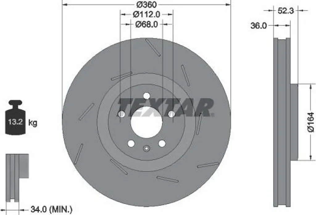 Disque de frein TEXTAR 92334105 sans vibration pour Macan 95B615302E
