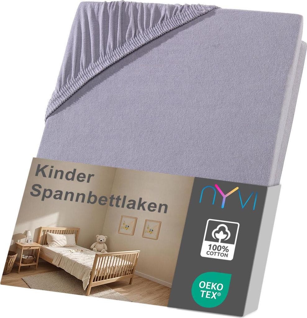 NYVI Kinder Spannbettlaken Junior 70x140 cm grau für Kinderbettmatratzen bis 12cm Höhe - Weich & Anschmiegsam, Rundumgummizug, Bügelfrei