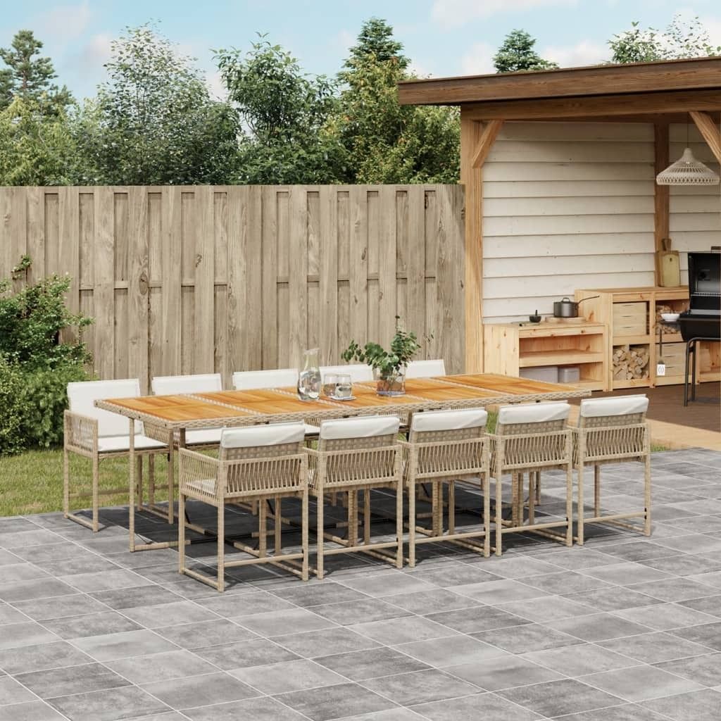 Maison Exclusive - 11-tlg. Garten-Essgruppe mit Kissen Beige Poly Rattan