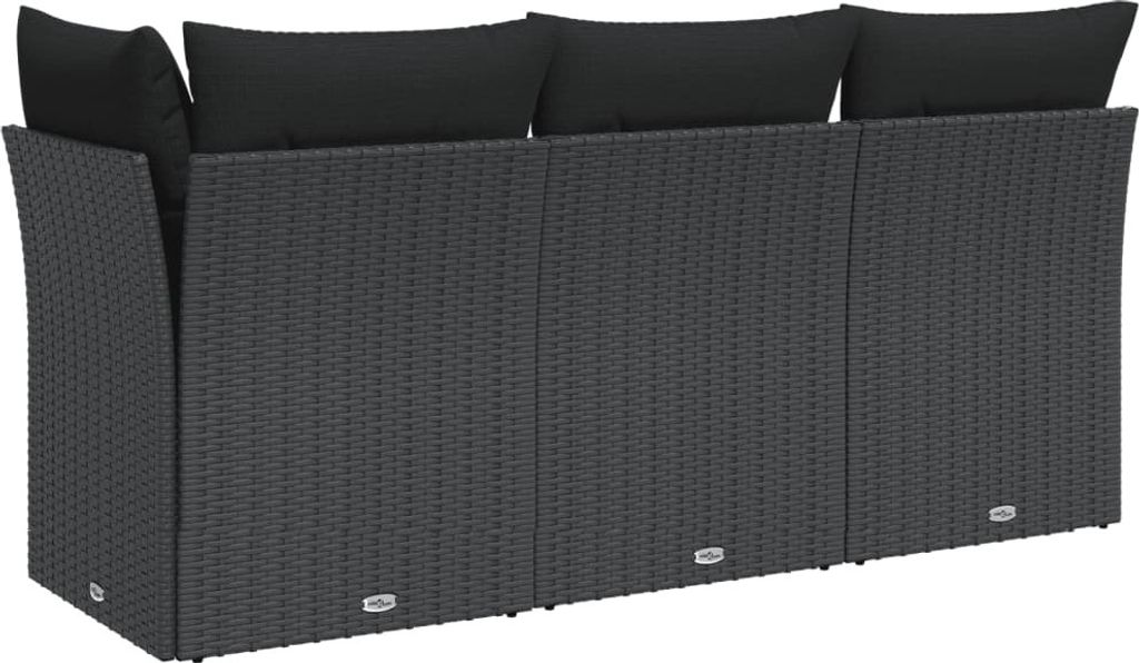 vidaXL Gartensofa mit Kissen 3-Sitzer Schwarz Poly Rattan Produktbild 1