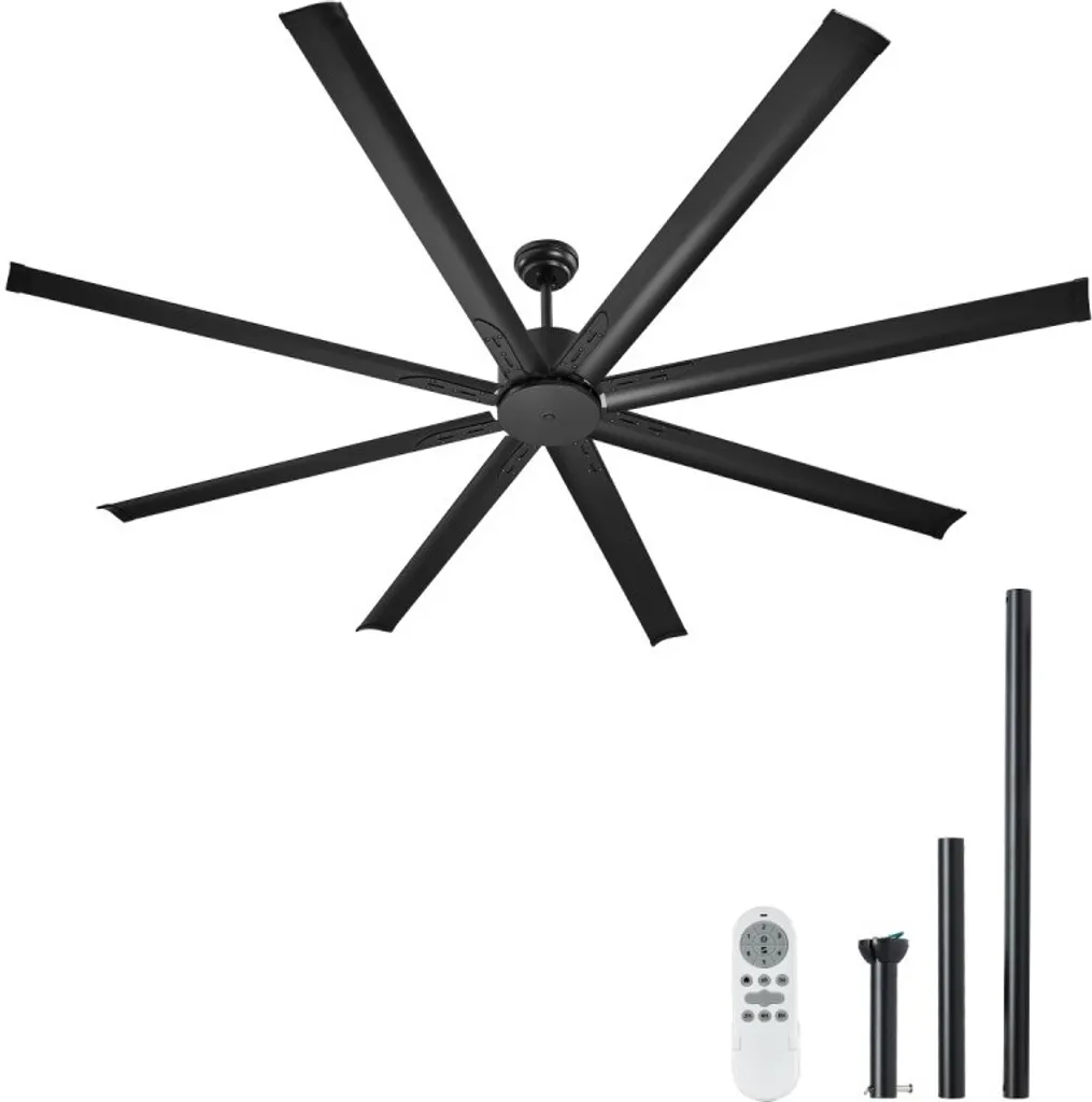 Ventilateur de plafond Moteur DC Silencieux 213cm Noir en Alu Robuste