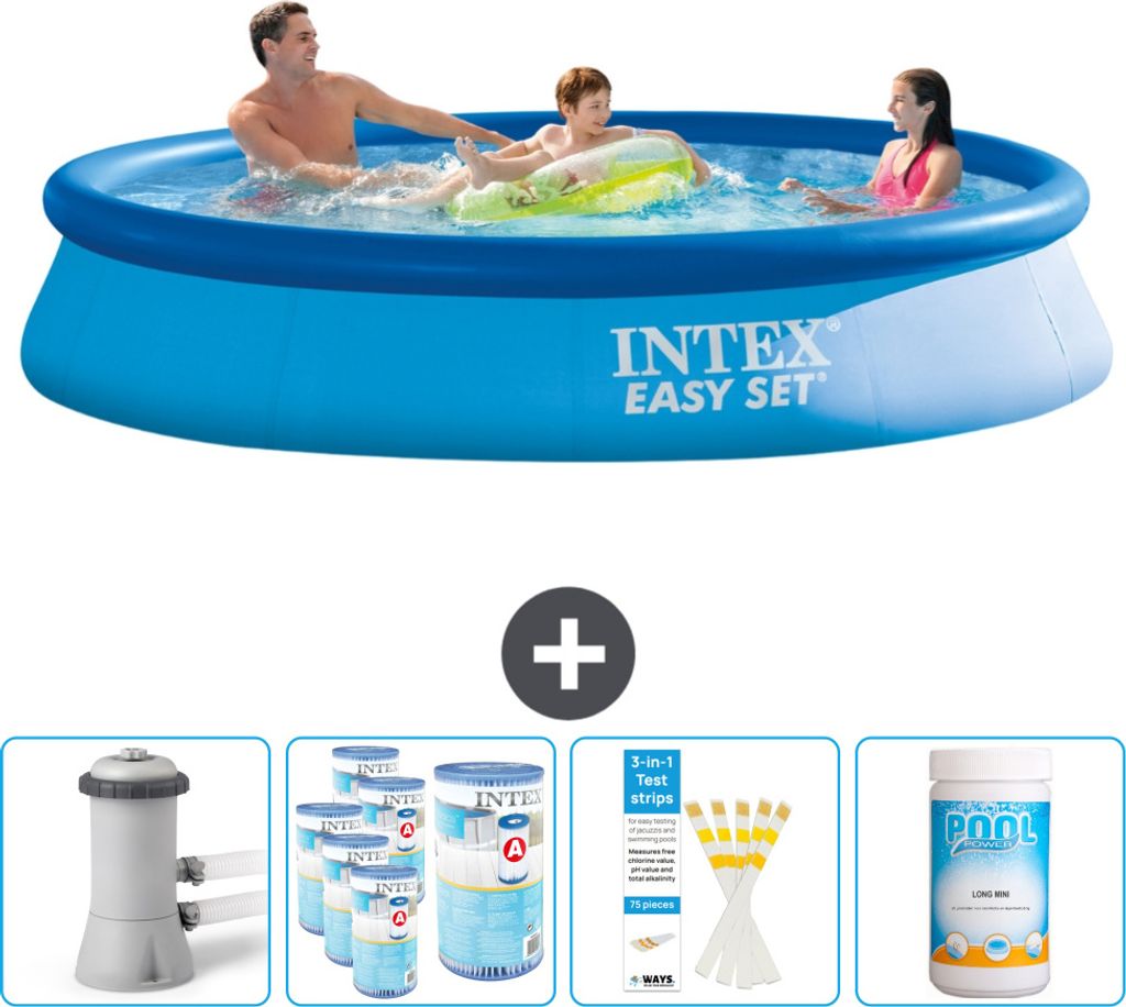 Intex runder aufblasbarer Easy Set-Schwimmpool – 366 x 76 cm – Blau – inklusive Pumpe Filter - Teststreifen - Chlor